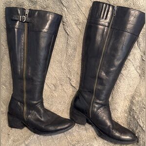 Born Black Leather Poly Low Heeled Wide Calf Boots size 8